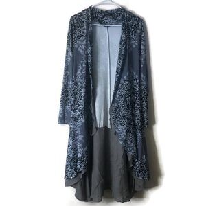 reborn womens open front cardigan / duster floral gray/blk/white sz sm